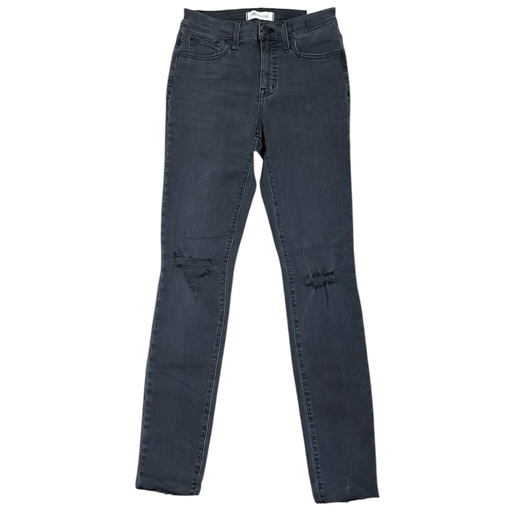 Madewell 9"‎ Mid-Rise Skinny Jeans Distressed Raw Hem in Black Sea Size 26 NWT